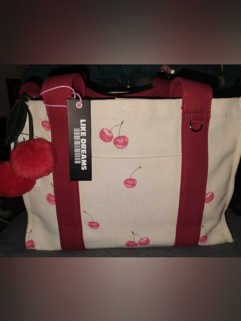 Like Dreams-Cherry 🍒Print Canvas Tote Crossbody Bag ❤️